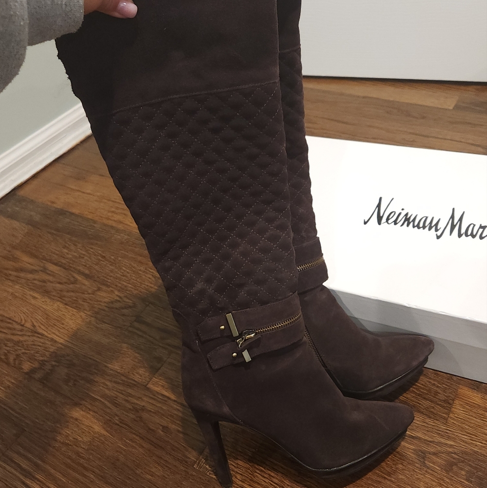 Neiman Marcus Chocolate Suede Boots